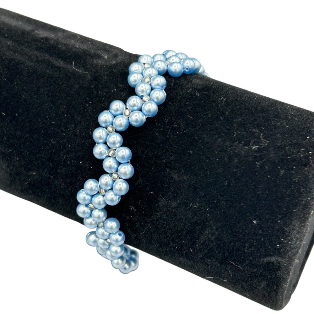 Light Blue Faux Pearl Beaded Bracelet | Lobster Clasp Adjustable